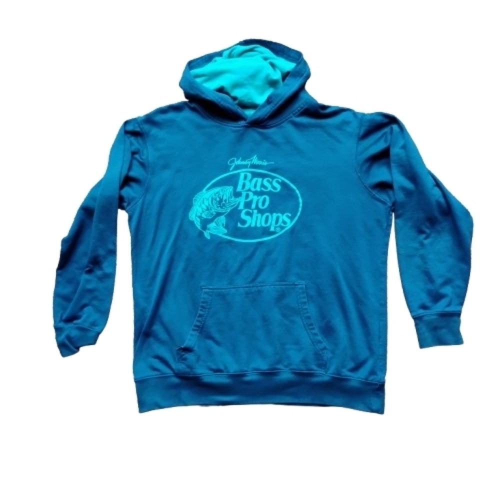 NEW Condition Bass Pro Shops Hoodie Youth Medium Blue Johnny Morris